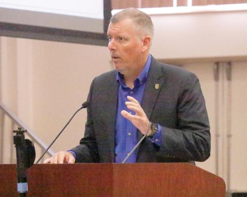 Florida Fish and Wildlife Conservation Commission Regional Director Chris Wynn thanked the Columbia County Commission on Thursday for the county’s help in getting the Osceola Shooting Range ready to reopen. It opened again Friday following a wildfire in the forest in April. (JAMIE WACHTER/Lake City Reporter)