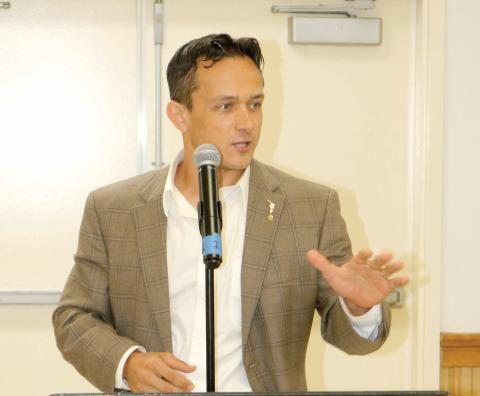 Marshall Rawson, speaking at the Columbia County Republican Party rally last month, won the primary for the Florida House District 10 seat. (FILE)
