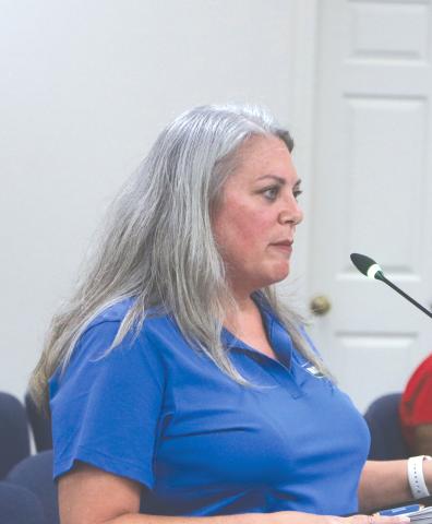 Dayna Williams, Waste Pro’s North Florida Regional Director for Government Relations, said solid waste rates need to keep up with rises in tipping fees charged by Columbia County. Fees are set to increase by 5.3% beginning Oct. 1. (MORGAN MCMULLEN/Lake City Reporter)