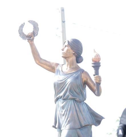 The statue of Lady Columbia in downtown Lake City that was unveiled in late August by Gov. Ron DeSantis as part of the state’s celebration of 250 years of American independence. (TONY BRITT/Lake City Reporter)