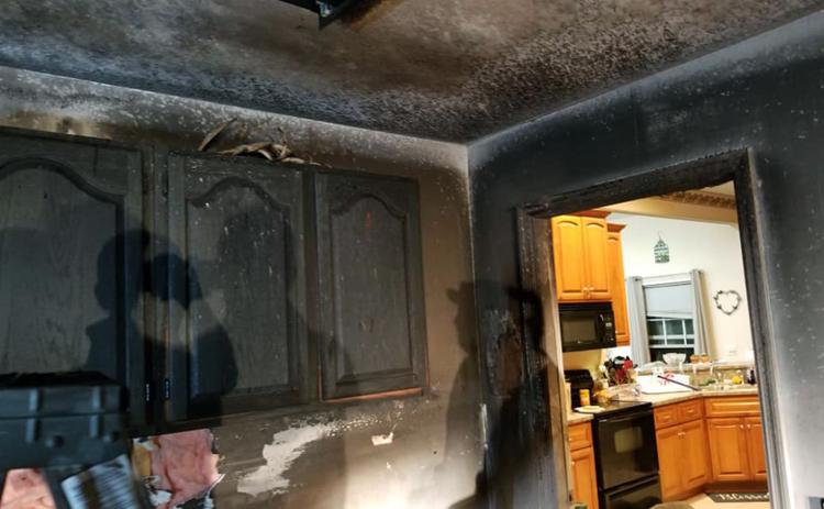 The garage of James and Athena Allen’s Bryceville home shows heavy fire damage. Family members were able to extinguish the flames before firefighters arrived Nov. 23. Photo courtesy of the Allen family.