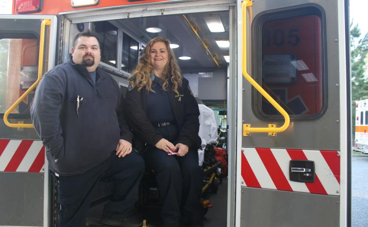 Robert “Andy” Wilson and Jane Hair Meiras, Century Ambulance Service employees, were recently recognized by the Florida Ambulance Association as inaugural 2020 Florida Star of Life award recipients. (TONY BRITT/Lake City Reporter)