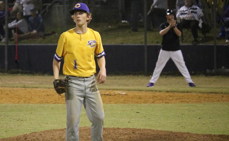 Columbia pitcher Cole Chancey awaits a throw during Tuesday’s game against Gainesville. (ZACH ABOLVERDI/Lake City Reporter)
