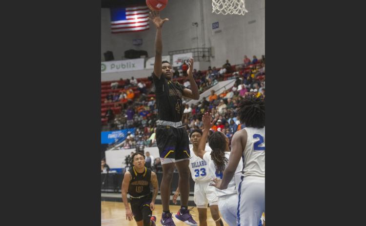 Columbia’s Kenney Gaines (4) goes up for a basket against Dillard in the Class 6A semifinals at The RP Funding Center on March 5, 2020. (MICHAEL WILSON/Special to the Reporter)