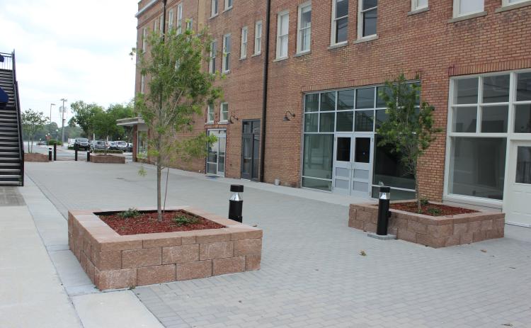 A new bar, Prohibition, will open in The Blanche building, at the location where the double silver doors, center, are located. The business will face the bricked pedestrian walkway on the former Veterans Street.                   Friends Toby Witt and Cimaron Holt plan to open the bar in June. It will be the first commercial tenant in the newly renovated Blanche building. (TODD WILSON/Lake City Reporter)