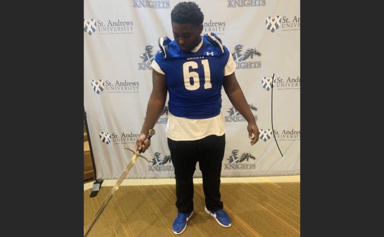 Columbia center Marvin Farmer on his visit to St. Andrews in February. (COURTESY)