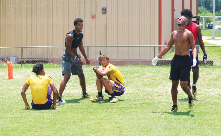 Columbia receiver Jace Hoskey catches a touchdown pass during summer conditioning last June. (FILE)