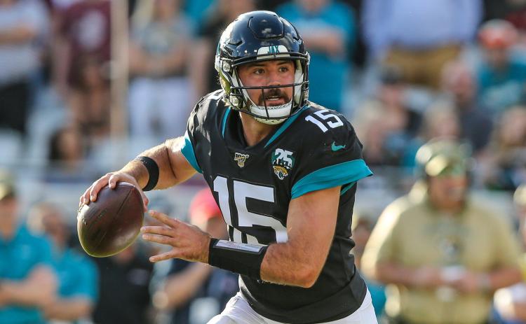 Jacksonville Jaguars quarterback Gardner Minshew (15) looks for a receiver during a game against the Tampa Bay Buccaneers at TIAA Bank Field on Dec. 1, 2019, in Jacksonville. (TNS FILE PHOTO)