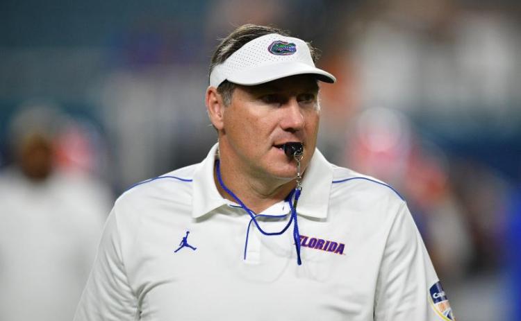Florida head coach Mullen is still wary about what lies ahead as the Gators prepare to open the season at Ole Miss on Saturday. “Obviously, all the covid stuff makes you anxious,” Mullen said. (MARK BROWN/Getty Images/TNS)