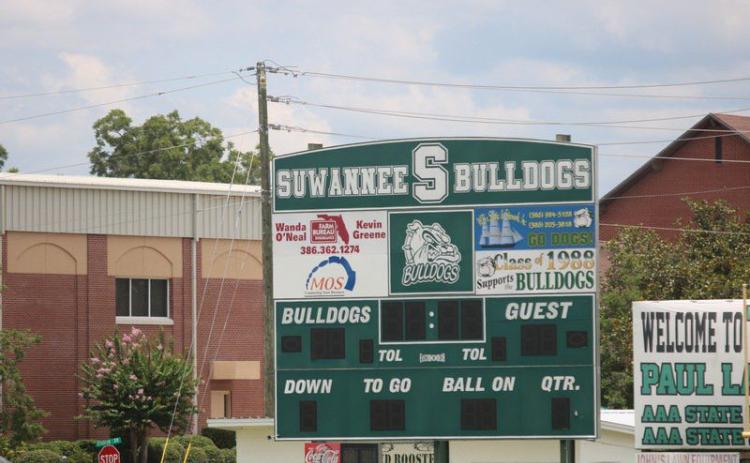 Suwannee's scoreboard is shown at Langford Stadium. (SUWANNEE DEMOCRAT))