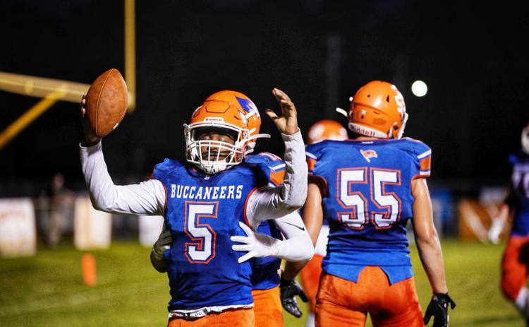 Branford running back Markell Pugh celebrates after scoring a touchdown against Bishop Snyder last week. (BRIAN LEWIS/Special to the Reporter)