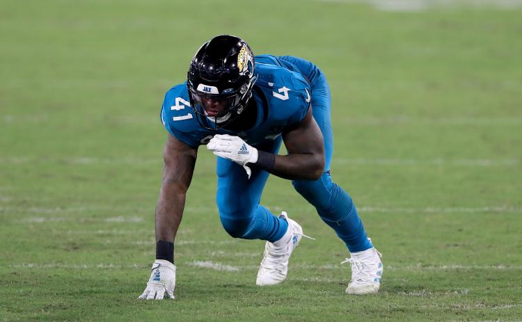 Jacksonville Jaguars defensive end Josh Allen is questionable for Sunday's game against the Houston Texans. (SAM GREENWOOD/Getty Images/TNS)