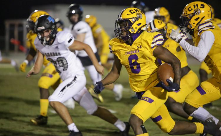 Columbia receiver Tray Tolliver returns the game’s opening kickoff for a touchdown against Ponte Vedra during Friday night’s Region 1-6A playoff game. (BRENT KUYKENDALL/Lake City Reporter)