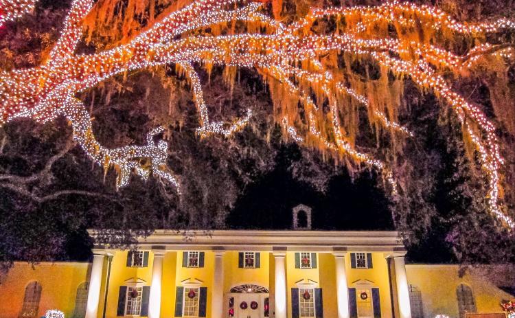 The Stephen Foster Memorial Museum, dressed in splendor with Christmas lights during a previous Festival of Lights event at the state park. (JOHN STOKES/Special to the Reporter)