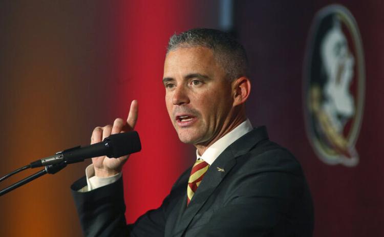 Florida State head football coach Mike Norvell speaks at a news conference on  Dec. 8, 2019, in Tallahassee. (AP FILE PHOTO)