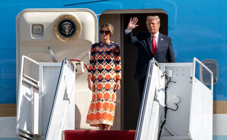 Opting to skip Inauguration Day festivities for President Joe Biden, former president Donald Trump and first lady Melania Trump arrived Wednesday at Palm Beach International Airport in West Palm Beach. (GREG LOVETT/Palm Beach Post/TNS)