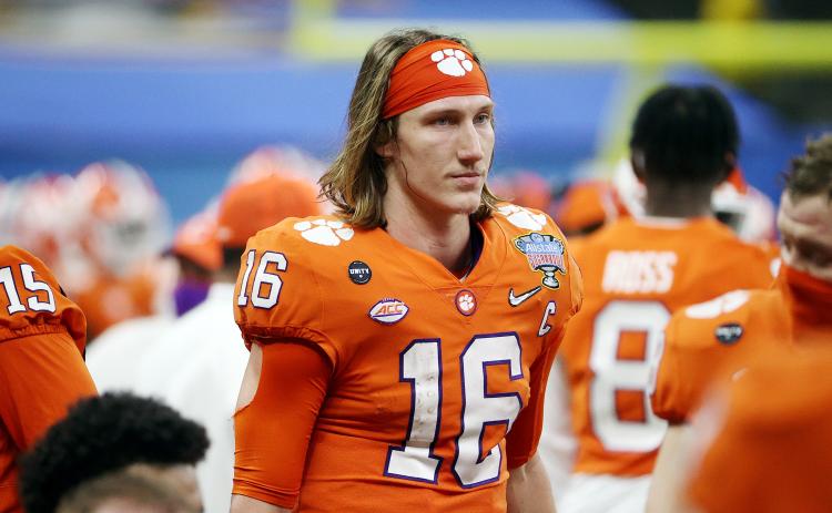 Clemson quarterback Trevor Lawrence (16) looks on in the second half against Ohio State during the College Football Playoff semifinal game at the Allstate Sugar Bowl at Mercedes-Benz Superdome on Jan. 1 in New Orleans. (CHRIS GRAYTHEN/Getty Images/TNS)