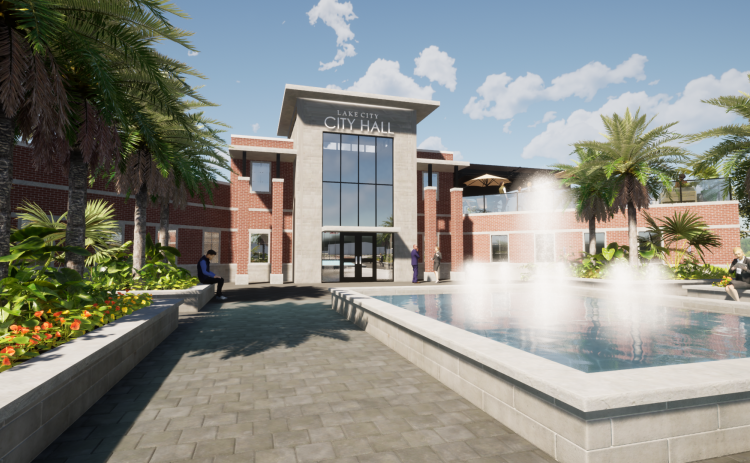 A conceptual drawing of a new Lake City Hall from Passero Associates, which will be presenting four options for the construction of a new city hall to city officials at Tuesday’s City Council meeting. (COURTESY)