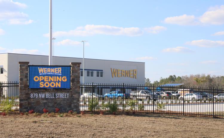 The Werner Enterprises Lake City terminal, at 879 NW Bell Street, on the northern outskirts of Lake City opened Thursday morning. The 91,000-square foot building is situated on 36 developed acres and has the latest amenities to enhance the work life of the company’s professional drivers and is the result of a collaboration between the City of Lake City, Columbia County and Werner. The project represents a $30 million capital investment by Werner. (TONY BRITT/Lake City Reporter)
