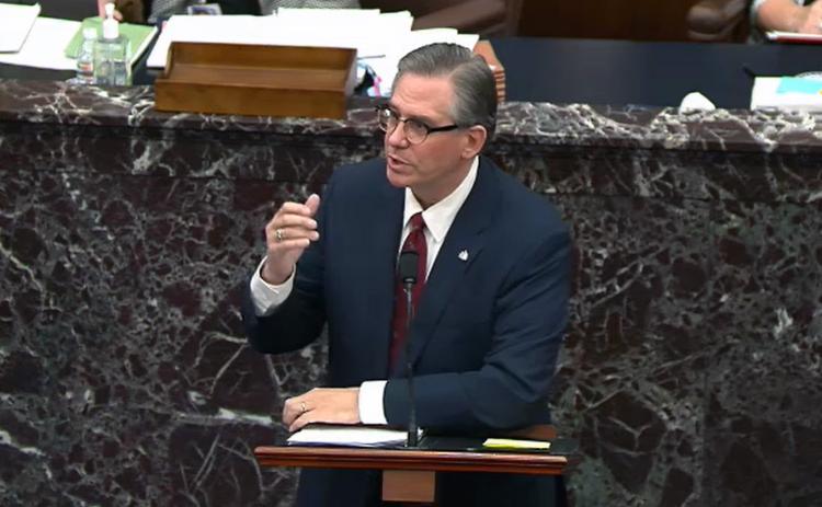 In this screenshot taken from a congress.gov webcast, Bruce Castor Jr., defense lawyer for former President Donald Trump, speaks on the fourth day of Trump’s second impeachment trial at the U.S. Capitol on Friday in Washington, DC. (CONGRESS.GOV/Getty Images/TNS)