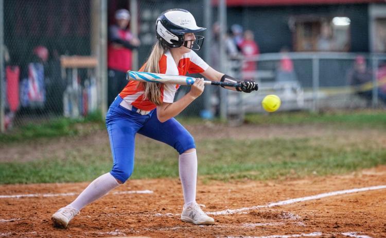Branford’s Madyson Sikes bunts against Lafayette on Thursday night. (BRIAN LEWIS/Special to the Reporter)