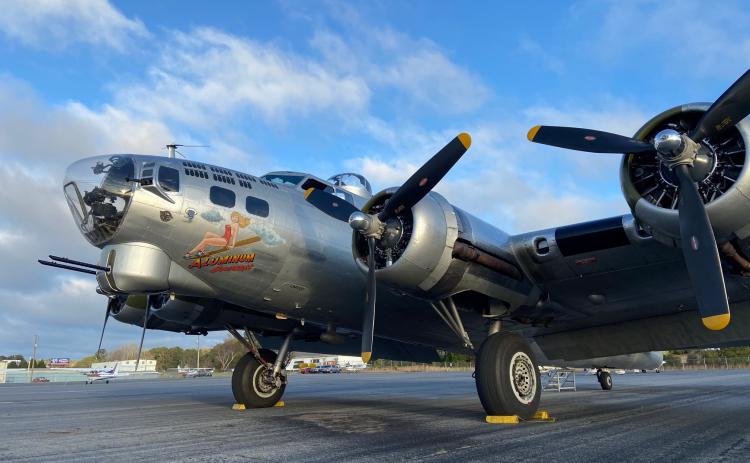 The Aluminum Overcast, a restored B-17 bomber, will make a stop in Lake City this weekend. The restored World War II craft will offer flights to 10 people at a time for half an hour. Visitors will also be able to tour the outside of the plane at the Florida Gateway Airport. (COURTESY)