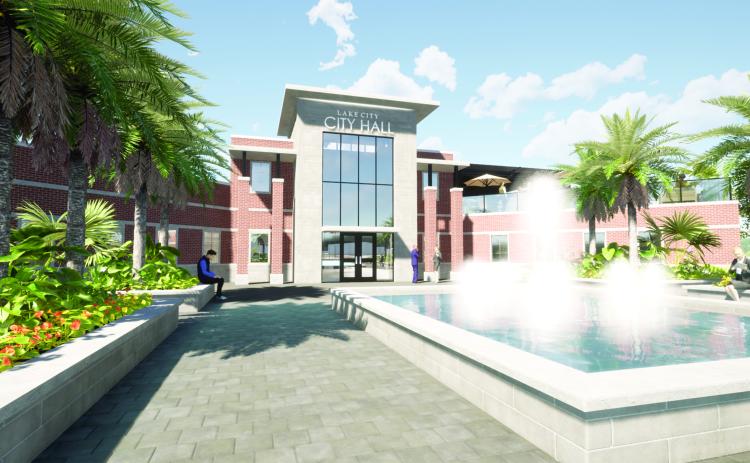 An artist’s rendering of the new Lake City Hall. The city council unanimously approved a proposal Monday night for a smaller new building while utilizing existing structures for city departments. (COURTESY)