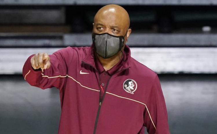 Florida State head coach Leonard Hamilton gestures during a game against Miami on Feb. 24 in Coral Gables. (MARTA LAVANDIER/Associated Press)