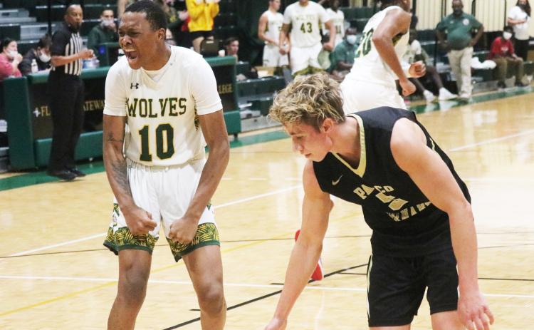 FGC forward D’Andre Jefferson yells in celebration after a dunk against Pasco-Hernando State College on Tuesday night. (JORDAN KROEGER/Lake City Reporter)