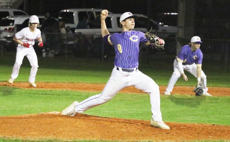 Columbia pitcher Truitt Todd hurls to the plate against Santa Fe during the fifth inning Friday night in Alachua. (MORGAM MCMULLEN/Lake City Reporter)