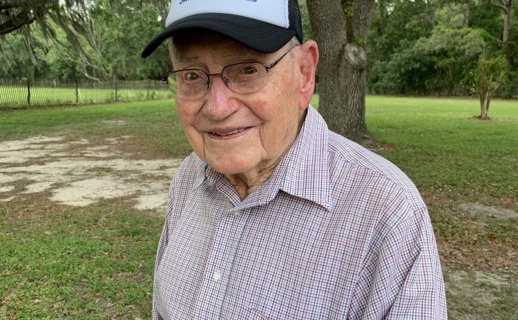 Earl Mills celebrated his birthday with friends and family at Tiger Lake Baptist Church on April 24. The 100-year-old veteran saw action as a member of the 101st Airborne in World War II. (COURTESY)