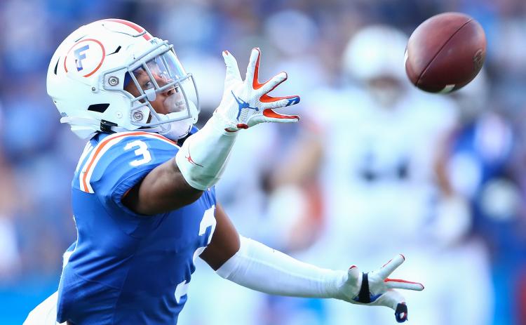 Florida Gators cornerback Marco Wilson (3) dives for a ball against the Auburn at Ben Hill Griffin Stadium on Oct, 5, 2019, in Gainesville. (JAMES GILBERT/Getty Images/TNS)