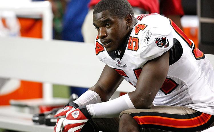 Geno Hayes is pictured during a game against the Atlanta Falcons while with the Tampa Bay Buccaneers on Nov. 29, 2009, in Atlanta, Ga.. (KEVIN C. COX/Getty Images/TNS)