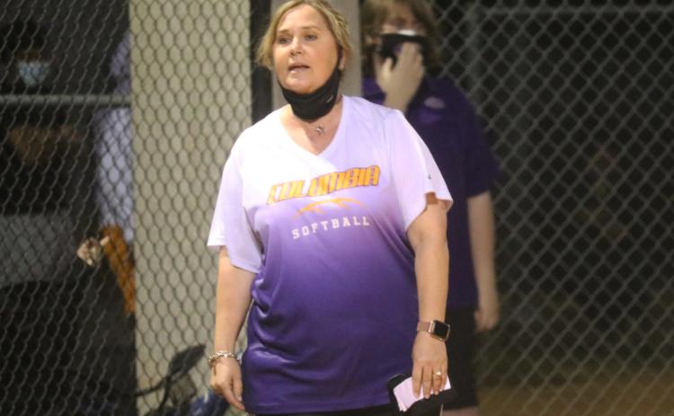 Columbia softball coach Trudy Andrews gives instructions to a batter during a game this past season. (JORDAN KROEGER/Lake City Reporter)