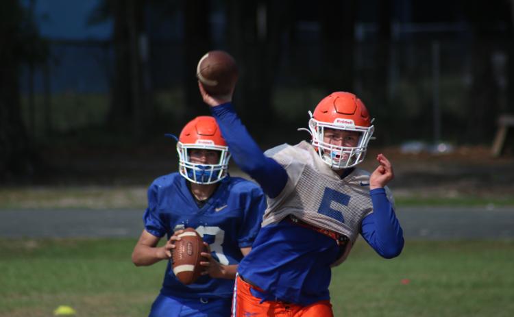 Branford's Kyson Johnson throws a pass during a Branford practice. (JAMIE WACHTER/Lake City Reporter)