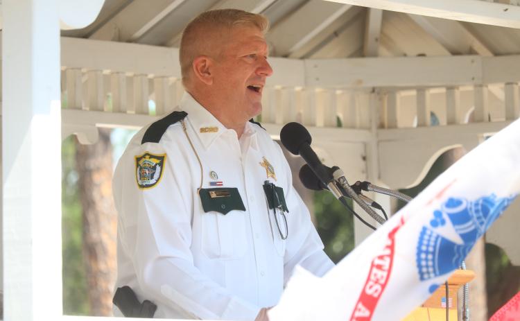 Buddy Williams, Suwannee County’s chief deputy, said the sacrifices America’s service men and women have made are the reason the country can come back stronger and better than before. (JAMIE WACHTER/Lake City Reporter)