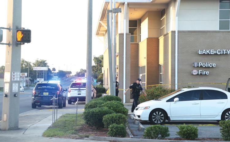 Friday's shooting victim was driven to the Lake City Public Safety Building before being taken to an area hospital. (MORGAN MCMULLEN/Lake City Reporter)