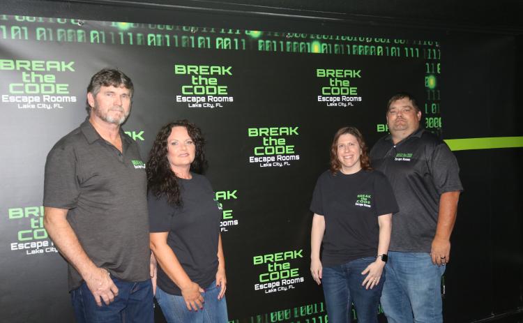 Bruce Register (from left), BJ Register, Nicole Sheldon and William Sheldon said they solved their first escape room six years ago. (JAMIE WACHTER/Lake City Reporter)