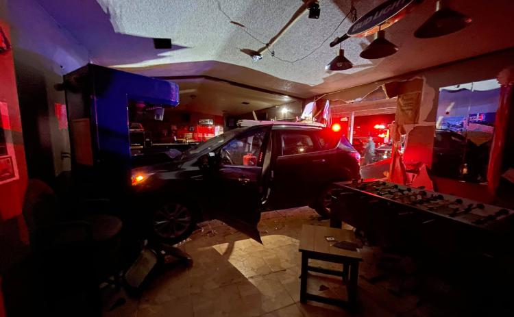 The aftermath at Live Oak Locals after a car crashed through the entrance. (COURTESY/Suwannee Fire Rescue)
