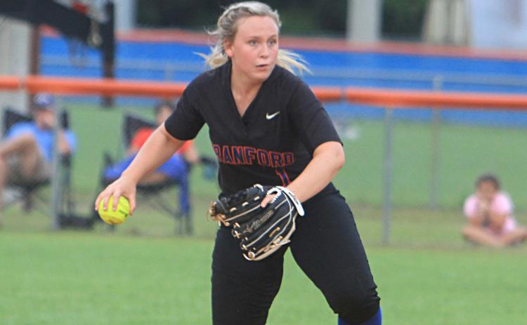 Branford shortstop Cera McElreath throws to first base for an out against Hilliard in the Region 3-1A semifinals on May 6. (PAUL BUCHANAN/Special to the Reporter)