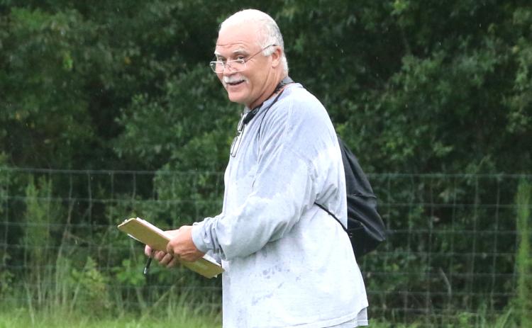 Fort White interim co-head coach Roy Harden looks on during practice on Tuesday. (MORGAN MCMULLEN/Lake City Reporter)