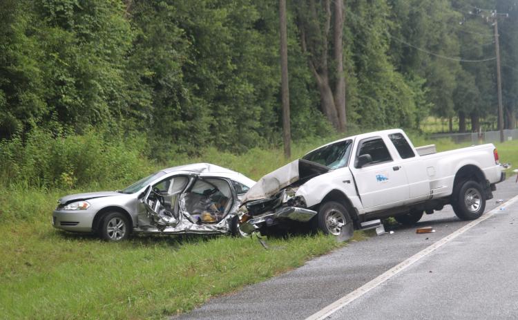 A pickup truck and a sedan collided around 3:42 p.m. on Monday afternoon on State Road 47, causing the death of a 65-year-old High Springs woman. (TONY BRITT/Lake City Reporter)