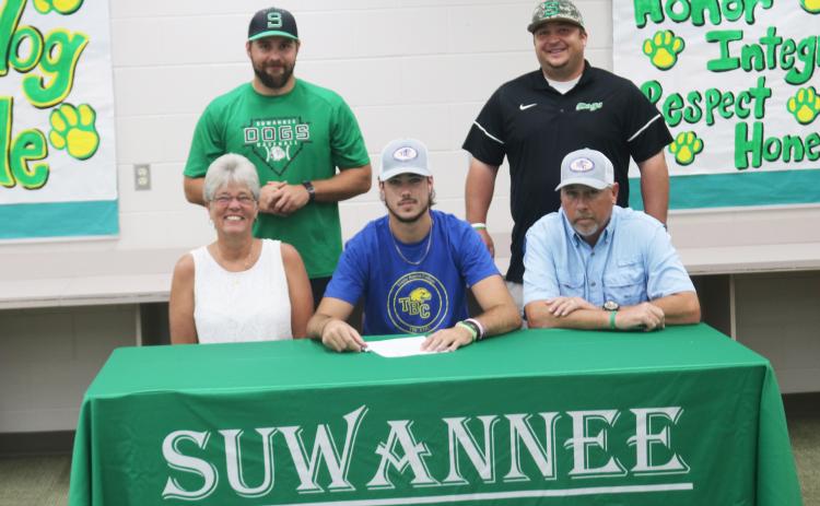 Suwannee baseball player Hunter Corbin signed his letter of intent with Trinity Baptist College on Thursday. (JAMIE WACHTER/Lake City Reporter)