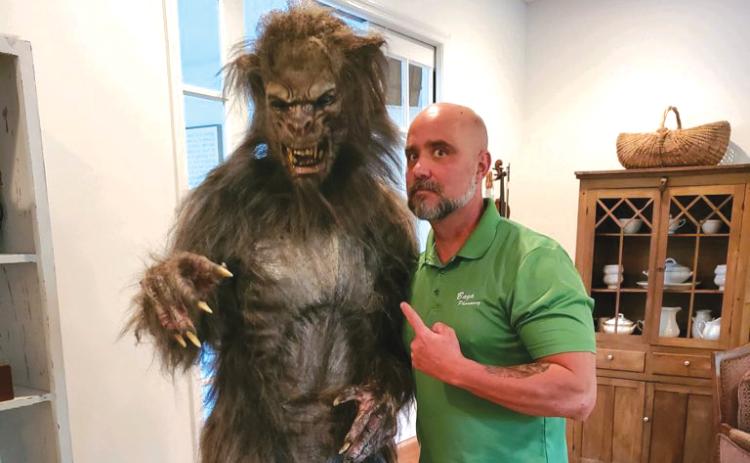 Todd Denmark poses with his new custom-made werewolf costume, set to debut Friday night at the Restless Slumber Cemetery. (COURTESY)