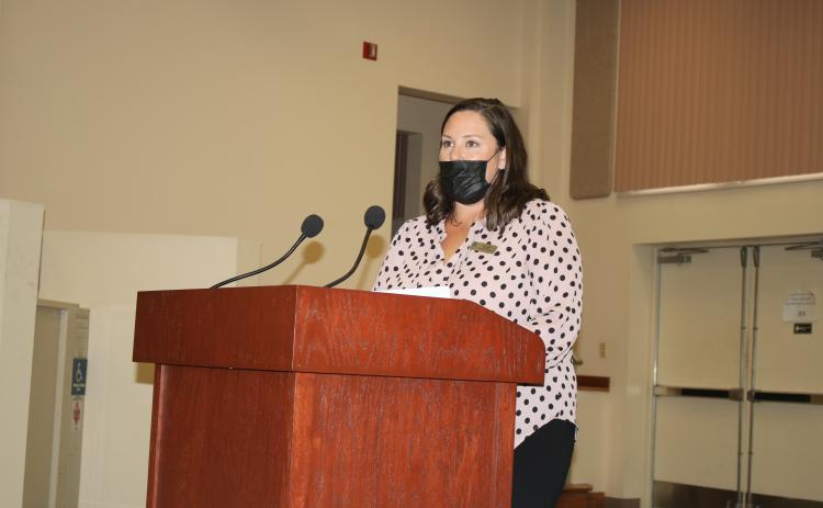 Stevie-Lea Doyle with the Partnership for Strong Families tells Columbia County’s legislative delegation about the need for additional foster families and support. (TONY BRITT/Lake City Reporter)