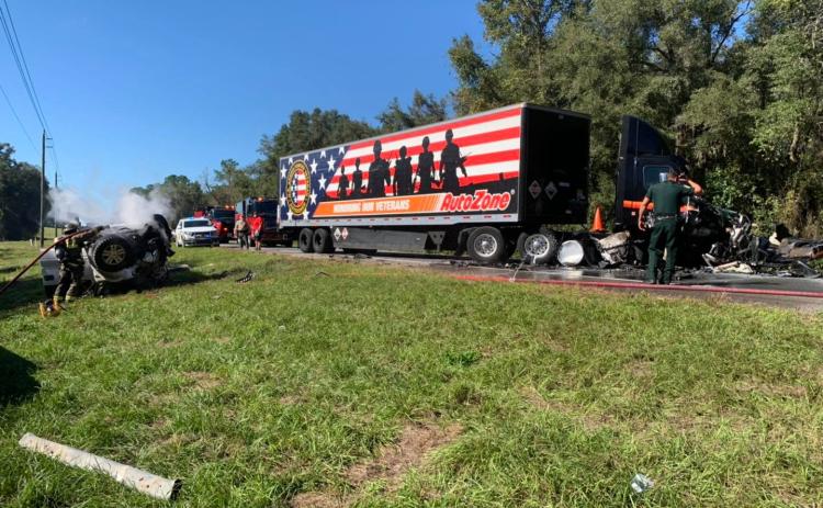 First responders operate on the scene of a head-on collision Tuesday afternoon. (COURTESY)