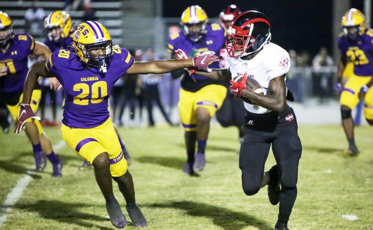 Columbia defensive back Kani Fulton chases down a Westside player on Friday night. (BRENT KUYKENDALL/Lake City Reporter)