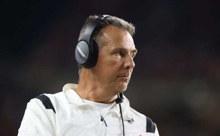 Jacksonville Jaguars head coach Urban Meyer looks on against the Cincinnati Bengals during Thursday’s game at Paul Brown Stadium in Cincinnati. (ANDY LYONS/Getty Images/TNS)