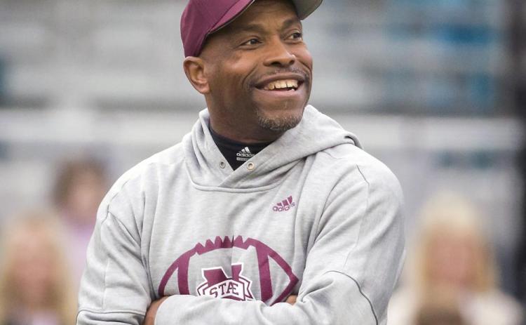 Former Mississippi State interim head coach Greg Knox watches his team warm up before the TaxSlayer Bowl against Louisville on Dec. 30, 2017, in Jacksonville. Knox is stepping in for Dan Mullen for the second time in five years. (AP FILE)