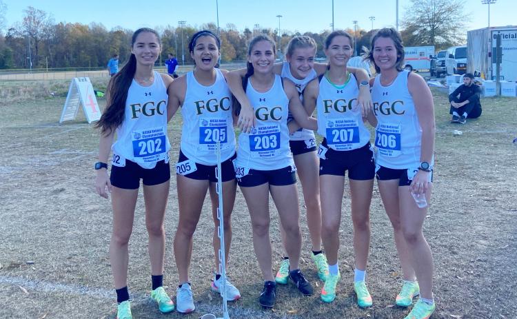 Florida Gateway College women’s cross country placed 11th at the NJCAA Division II National Championships on Saturday. Pictured is the team from left: Kyla Desmartin, Merlin Leal, Savana Thomas, Ariel Anderson, Kayla Desmartin and Fallon Flynn. (COURTESY)